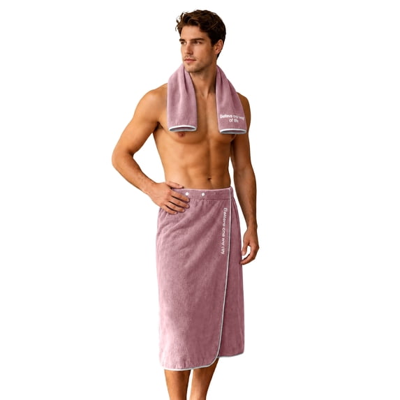 Ceisia Men Quick Absorbent Terry Cloth Snap Wrap Bath Towel Matching Face Towel Set Wearable Bath Skirt For Bathroom Spa Beach Vacation Gift