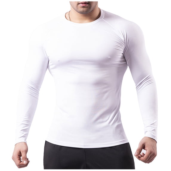 Ceisia Men Quick Dry Compression Long Sleeve Athletic Shirt Raglan Crew Neck Moisture Wicking Workout Base Layer Top (White S) Father's Day Gift
