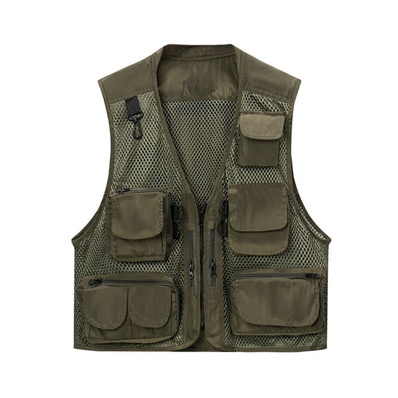 Ceisia Men Quick Dry Mesh Multi Pocket Fishing Vest Sleeveless Zip Up Outdoor Hiking Photography Utility Waistcoat (Army Green L) Father's Day Gift
