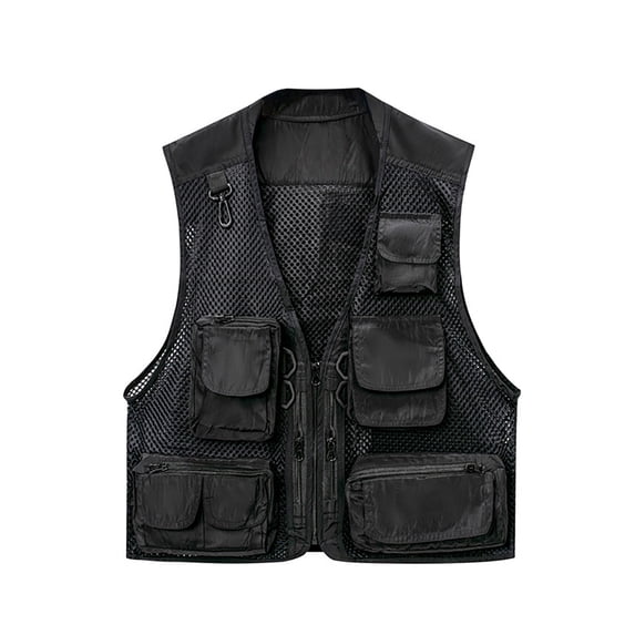Ceisia Men Quick Dry Mesh Multi Pocket Fishing Vest Sleeveless Zip Up Outdoor Hiking Photography Utility Waistcoat (Black XXXL) Father's Day Gift