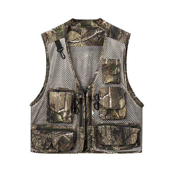 Ceisia Men Quick Dry Mesh Multi Pocket Fishing Vest Sleeveless Zip Up Outdoor Hiking Photography Utility Waistcoat (Camouflage M) Father's Day Gift