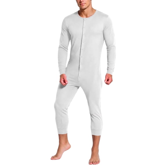 Ceisia Men Solid Button Front Long Sleeve Ankle Cuff One Piece Jumpsuit Loungewear For Night Sleep Home Relaxation Holiday Party Gift