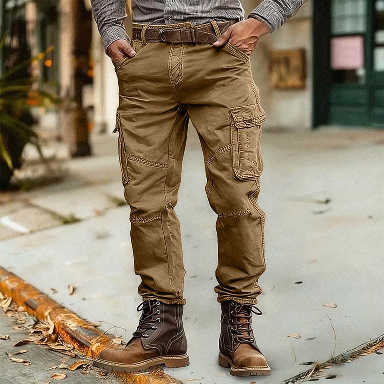 Casual Solid Color Multi Pocket Workwear Trousers main image 0