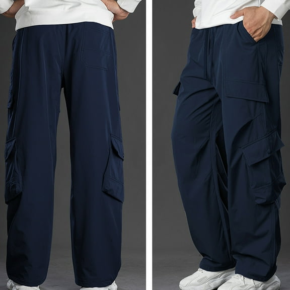 Ceisia Men Solid Color Multi Pocket Button Work Pants Outdoor Casual Gift Loose Trousers