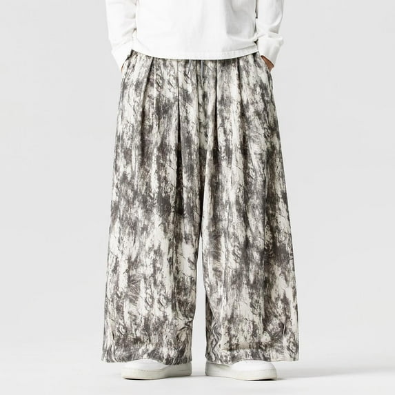 Ceisia Men Solid Color Multi Pocket Linen Workwear Pants Loose Wide Gift Leg Casual Trousers