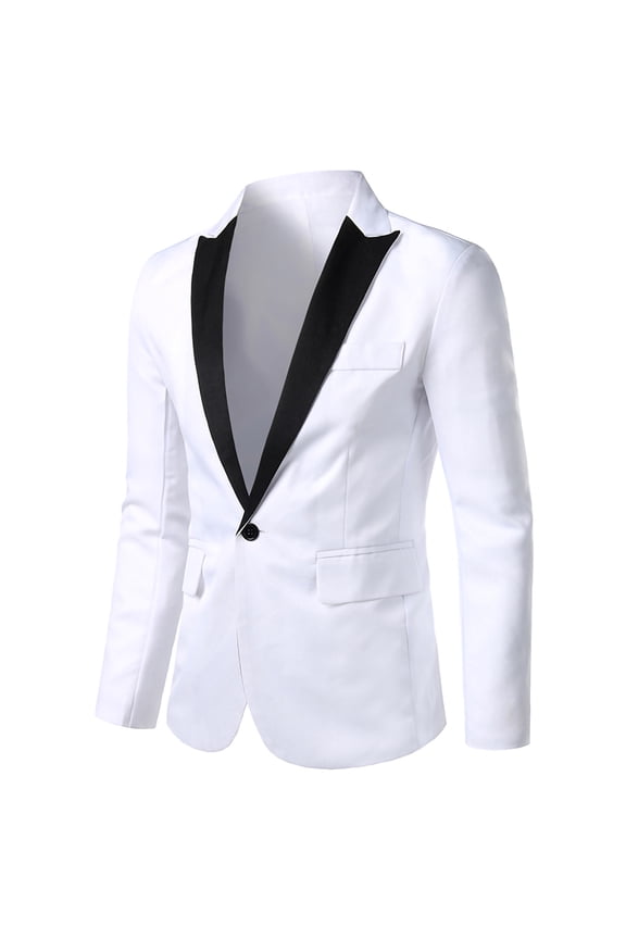 Men Solid Single Button Tuxedo Blazer Lapel Collar Premium Formal Business Wedding Suit Jacket (White M) Father's Day Gift