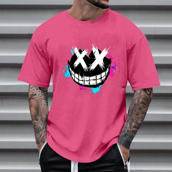 Ceisia Men Splatter X Tooth Creepy Grin Face Print Crew Neck Short Sleeve Fashion Tee (Red XXXXXL) Father's Day Gift