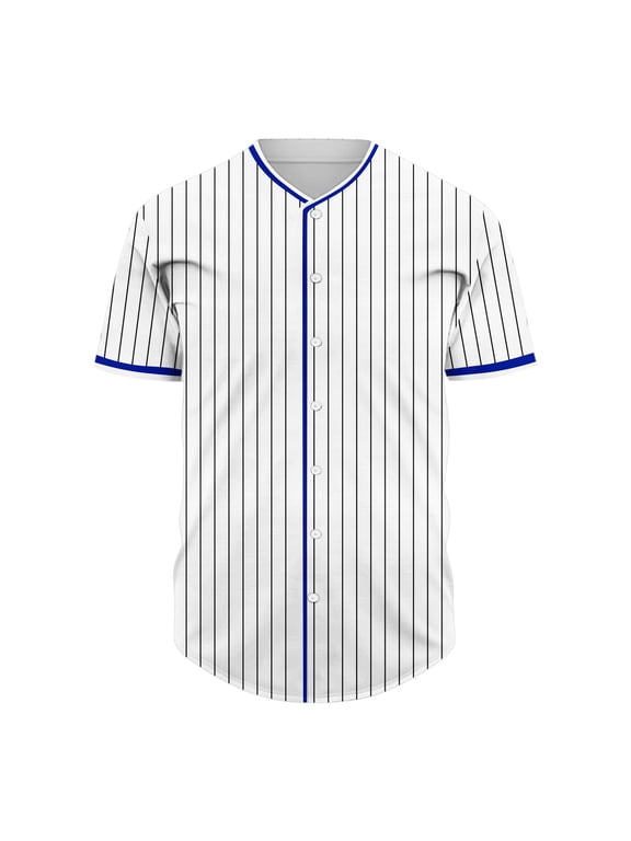 Men Striped Button Down Baseball Jersey Short Sleeve Shirt Blue XXXXL Big & Tall Gifts for Father