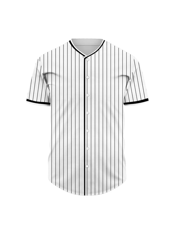 Men Striped Button Down Baseball Jersey Short Sleeve Shirt White XXXL Big & Tall Gifts for Father
