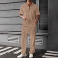 thumbnail image 1 of Ceisia Men Textured Half Zip Polo Short Sleeve Shirt & Elastic Waist Straight Pants Casual Two Piece Outfit Khaki XXXL Gift, 1 of 8