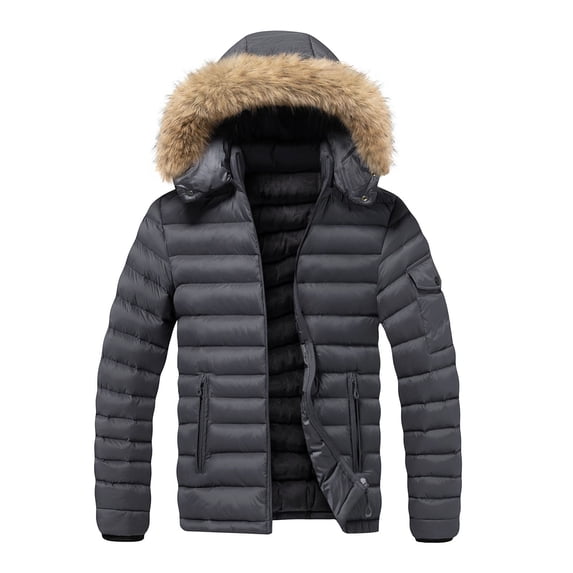 Ceisia Men Thick Fleece Lined Warm Winter Puffer Coat With Hood Casual Outerwear Gray M Gift