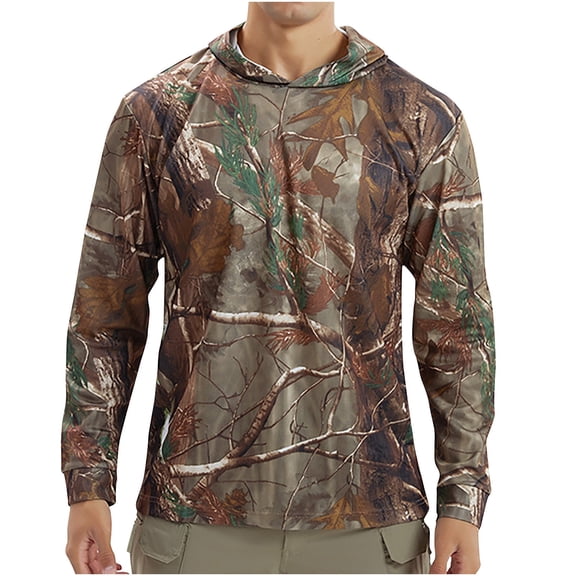 Ceisia Men Tree Leaf Camo Hooded Long Sleeve Shirt Quick Dry Outdoor Hunting Fishing Camouflage Top Coffee S Gift