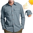 thumbnail image 1 of Ceisia Men UPF 50+ Sun Protection Long Sleeve Button Up Shirt Multi Chest Pockets Roll Tab Sleeve Quick Dry Outdoor Hiking Fishing Safari Work Shirt (Light Blue XXL) Gift, 1 of 8