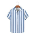 thumbnail image 1 of Ceisia Men Vertical Stripe Spread Collar Short Sleeve Button Down Casual Beach Vacation Shirt (Light Blue L) Gift, 1 of 5