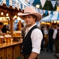 thumbnail image 1 of Ceisia Men Wide Brim Cowboy Hat Solid Color Braided Band Decor Western Style Hat For Outdoor Party Travel Daily Wear Gift, 1 of 5