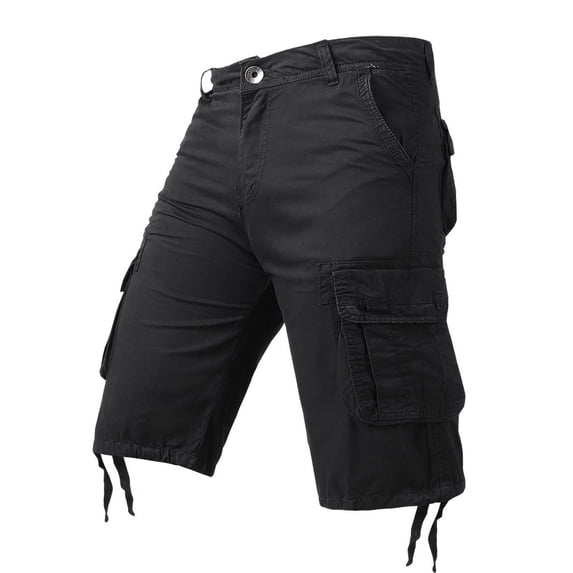 Ceisia Men's 100% Cotton Cargo Shorts Loose Fit Knee-Length Workwear Shorts with Multi Pockets for Summer Black 30 Gifts