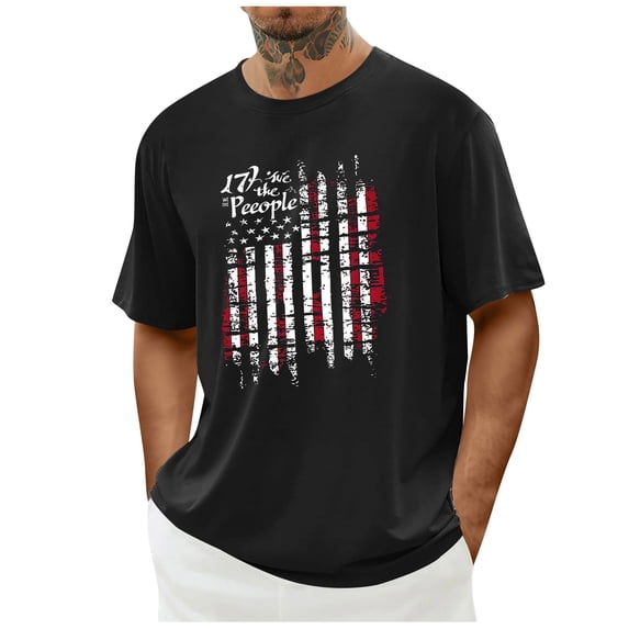 Ceisia Men's 1776 We The People American Flag Print T-Shirt Patriotic Short Sleeve Casual Tee Black L Gifts for Father