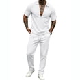 thumbnail image 1 of Ceisia Men's 2 Piece Linen Set Short Sleeve Polo Shirt and Long Pants Casual Suit White S Gift, 1 of 6