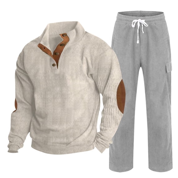 Ceisia Men's 2 Piece Outfit Corduroy Henley Button Pullover And Straight Leg Pants Casual Tracksuit Set For Fall Winter Gift