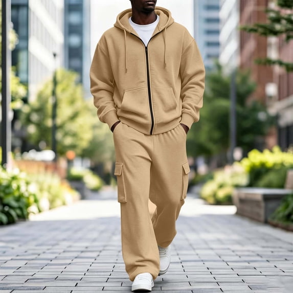 Ceisia Men's 2 Piece Tracksuit Full Zip Hooded Jacket And Elastic Waist Cargo Pocket Jogger Pants Casual Sweatsuit Set Gift