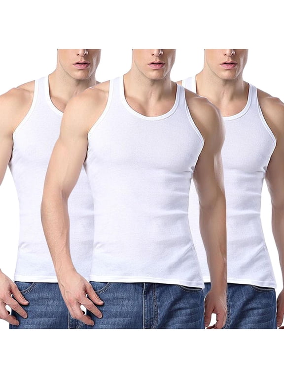 Men's 3-Pack Solid Color Crew Neck Tank Tops Cotton Blend Undershirts White L Gifts