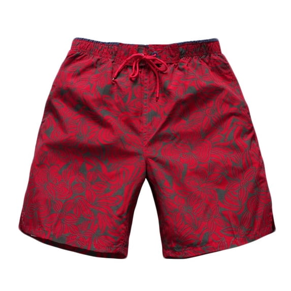 Ceisia Men's 5 Inch Quick Dry Drawstring Printed Breathable Athletic Swim Trunks Beach Shorts Summer Surf Casual Vacation Bottoms Red M Gifts for Father