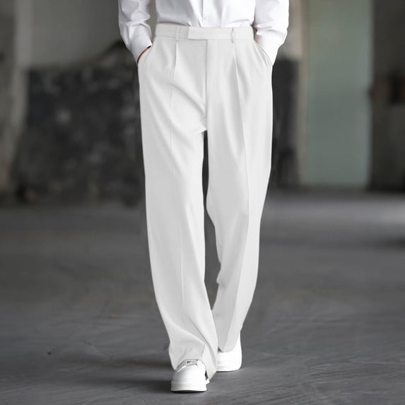Ceisia Men's All-Season Solid Color Pleated Gift Draped Straight Leg Pants Elastic Drawstring Waist Pockets for Outdoor Casual Daily Work Wear