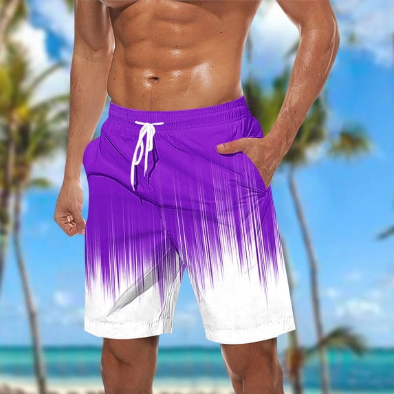 Ceisia Men's Allover Tropical Print Beach Shorts Elastic Waist Drawstring Side Pockets Quick Dry Summer Swim Trunks Bottoms Purple XL Gifts for Father