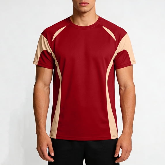 Ceisia Men's Athletic Short Sleeve T-shirt Color Block Round Neck Fitness Basketball Training Sport Tee Tops Wine XXXL Gifts