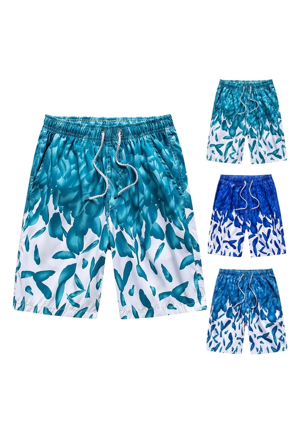 Men's Beach Swim Shorts with Drawstring Pockets Quick Dry Tropical Print Five Quarter Casual Summer Trunks Gifts for Father Blue 4X