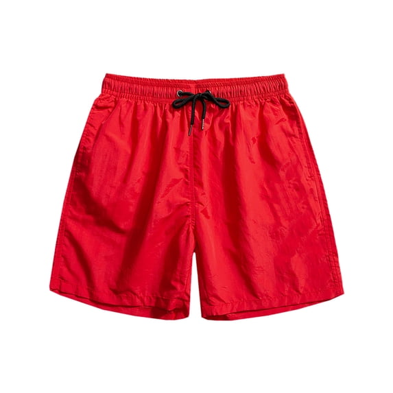 Ceisia Men's Beach Swim Trunks Drawstring Elastic Waist Pockets Solid Color Print 5 Inch Summer Bottoms Red XXL Gifts for Father
