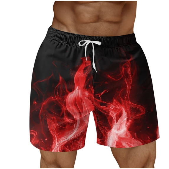 Ceisia Men's Big & Tall Fire Element Flame Print Drawstring Elastic Waist Beach Shorts with Pockets Quick Dry Casual Summer Swim Trunks Surf Bottoms Red XXXL Gifts for Father