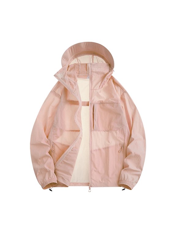 Men's Big & Tall Lightweight Hooded Sun Protection Jacket Breathable Mesh Lining Waterproof Outdoor Hiking Windbreaker Pink XXXL Gifts for Father