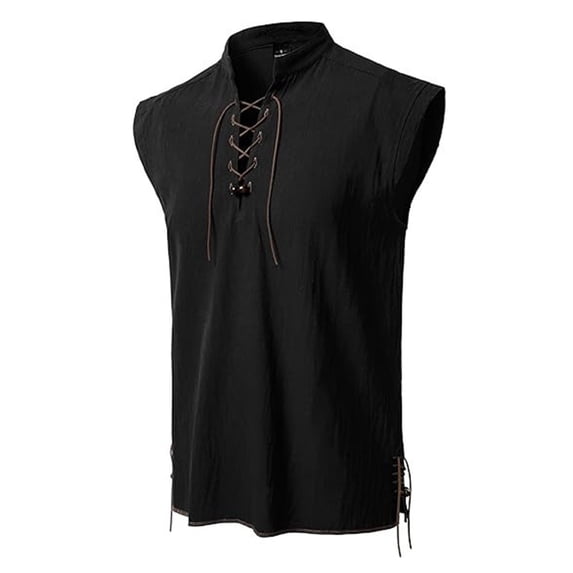 Ceisia Men's Big & Tall Linen Blend Sleeveless Vest Top Mandarin Collar Drawstring Casual Summer Layering Black XXXL Gifts for Father