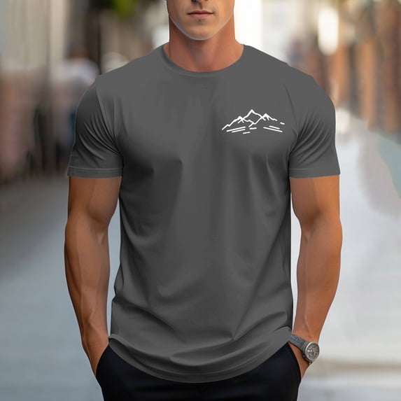 Ceisia Men's Big & Tall Mountain Range Print T Shirt Short Sleeve Minimalist Design Crew Neck Casual Regular Fit Soft Cotton Outdoor Top Dark Gray XXXL Gifts for Father