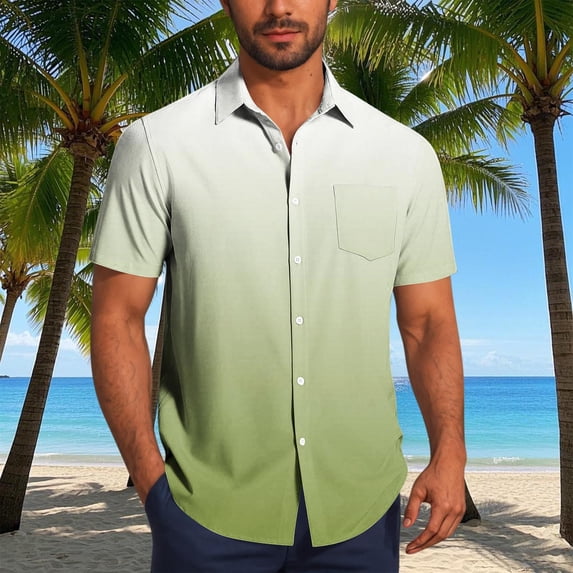 Ceisia Men's Big & Tall Ombre Short Sleeve Shirt Button Down Casual Summer Beach Regular Fit Breathable Lightweight Vacation Button Up Shirt Green XXXXL Gifts for Father