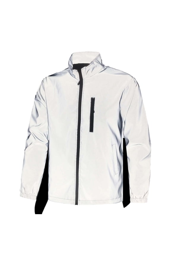 Men's Big & Tall Stand Collar Reflective Long Sleeve Jacket Casual Outdoor Cycling Running Safety Jacket Gray XXXL Gifts for Father