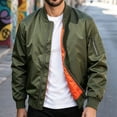 thumbnail image 1 of Ceisia Men's Bomber Jacket Ribbed Collar Full Zip Long Sleeve Casual Lightweight Flight Jacket With Arm Pocket Army Green M Gift, 1 of 9
