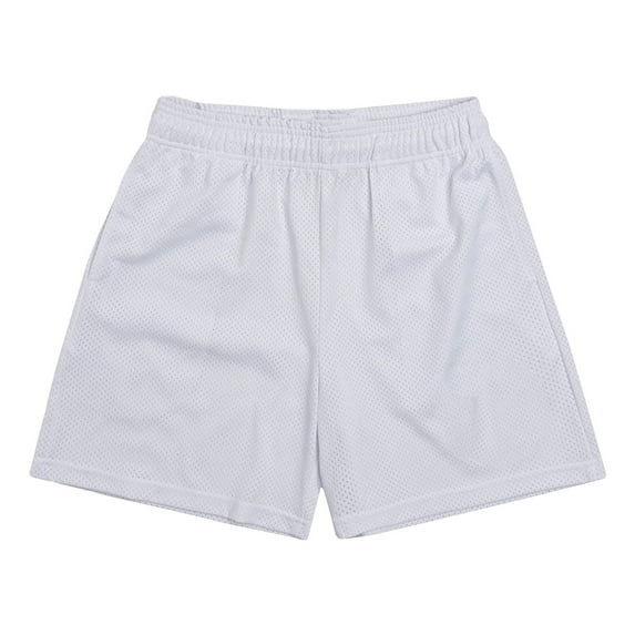 Ceisia Men's Breathable Mesh Gym Shorts Side Pockets Drawstring Elastic Waist 5 Inch Athletic Bottoms White XXL Gifts for Father
