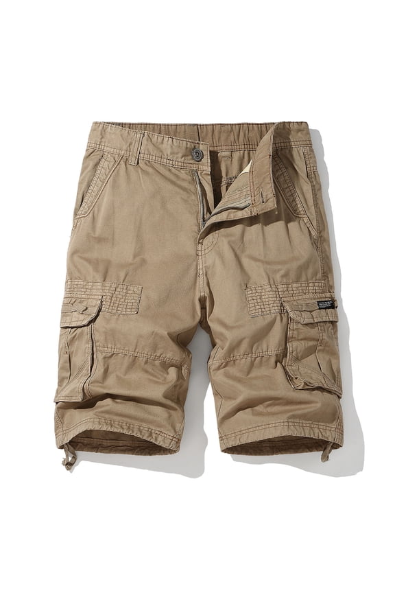 Men's Camo Cargo Shorts Multi Pocket Tactical Shorts Outdoor Hiking Work Shorts Casual Elastic Waist Utility Combat Pants Khaki XXL Gifts for Father