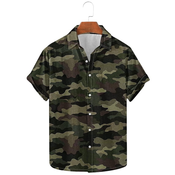 Ceisia Men's Camo Print Short Sleeve Button Down Shirt Casual Woven Camp Collar Military Pattern Summer Beach Vacation Top Relaxed Fit Gifts for Father