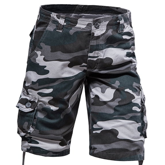 Ceisia Men's Camouflage Print Cargo Shorts Mid Waist with Multiple Pockets Five Quarter Casual Work Pants Gifts for Father Blue M