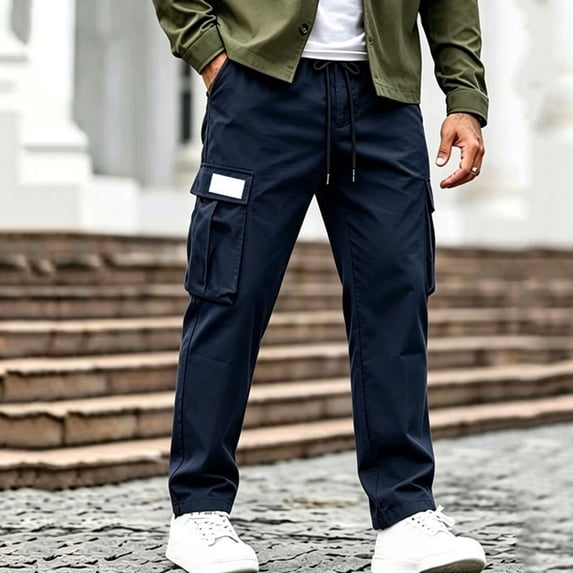Ceisia Men's Cargo Pants with Side Pockets and Elastic Waist Multi-Color Pack Navy M Gifts for Father