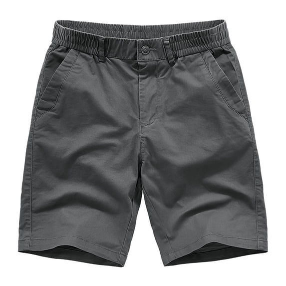 Ceisia Men's Cargo Shorts 7-Inch Solid Button Zipper Elastic Waist Multi-Pocket Casual Workwear Bottoms Gray L Gifts for Father
