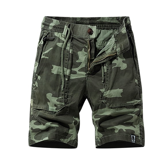 Ceisia Men's Cargo Shorts Camo Multi Pocket Button Zip Fly Drawstring Athletic Sweat Shorts 5 Inch Inseam Summer Bottoms Army Green L Gifts for Father