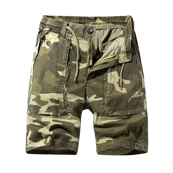 Ceisia Men's Cargo Shorts Camo Multi Pocket Button Zip Fly Drawstring Athletic Sweat Shorts 5 Inch Inseam Summer Bottoms Khaki M Gifts for Father