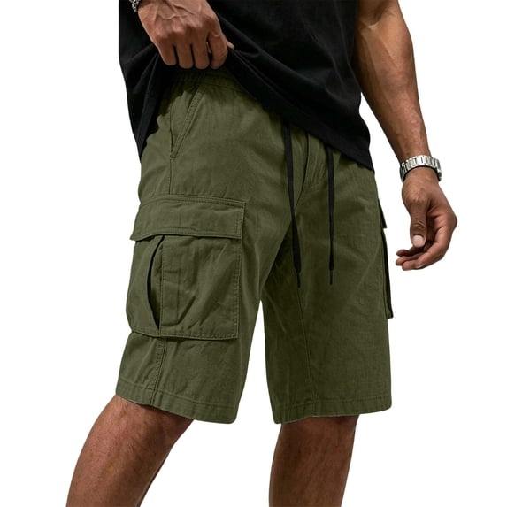 Ceisia Men's Cargo Shorts Elastic Waist Drawstring Multi Pocket Quick Dry Solid Color Outdoor Work Shorts Army Green XXXXL Gift