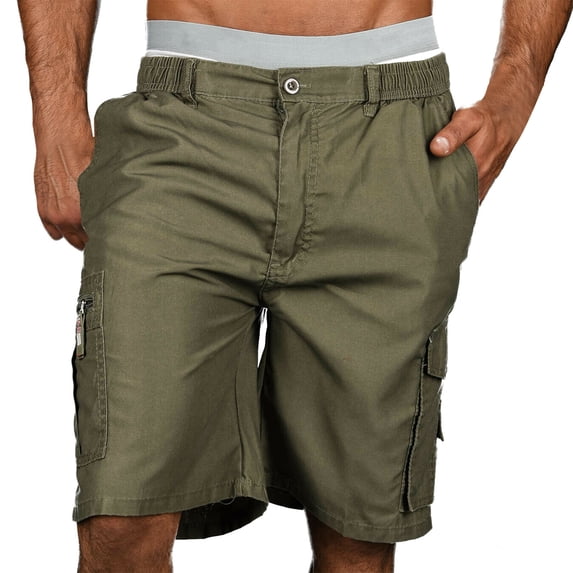 Ceisia Men's Cargo Shorts Loose Fit Elastic Waist Multi Side Cargo Pockets Split Hem Outdoor Hiking Casual Daily Summer Short Pants Army Green XL Gifts for Father