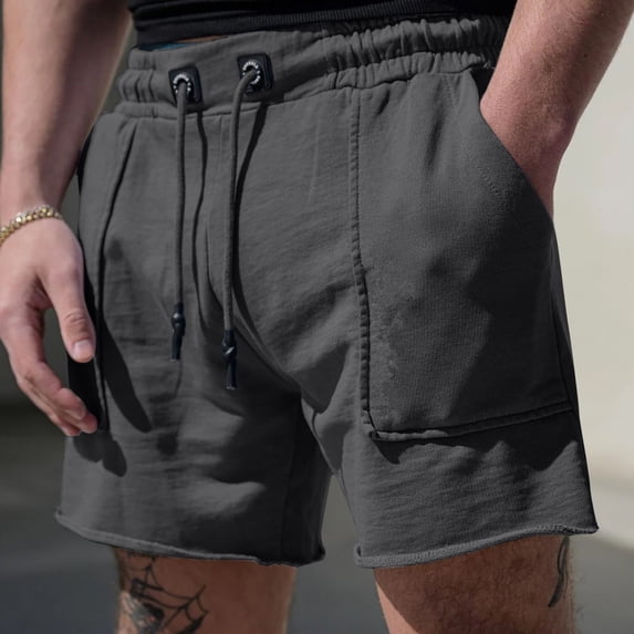 Ceisia Men's Casual French Terry Shorts Elastic Waist Drawstring with Side Pockets Dark Gray L Gifts for Father