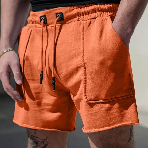 Ceisia Men's Casual French Terry Shorts Elastic Waist Drawstring with Side Pockets Orange L Gifts for Father